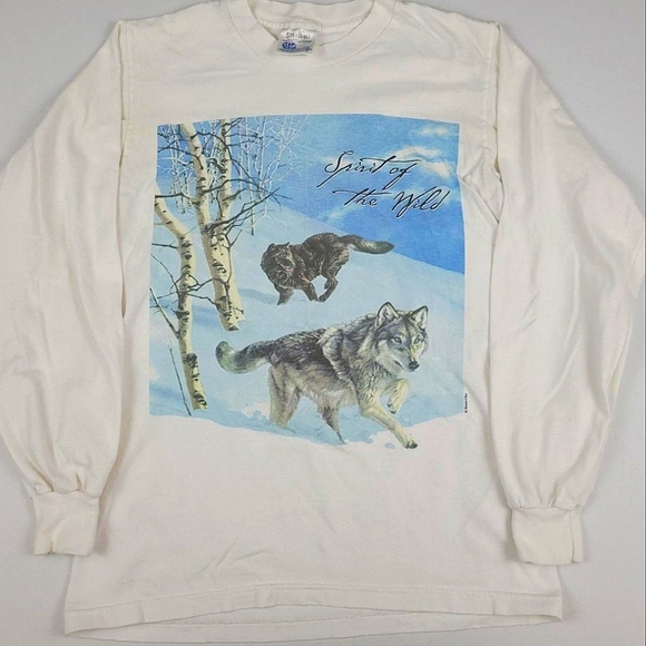 Vintage Other - SOLD✨️Vtg 90s Spirits Of The Wild Wolf Nature Print Long Sleeve T-Shirt